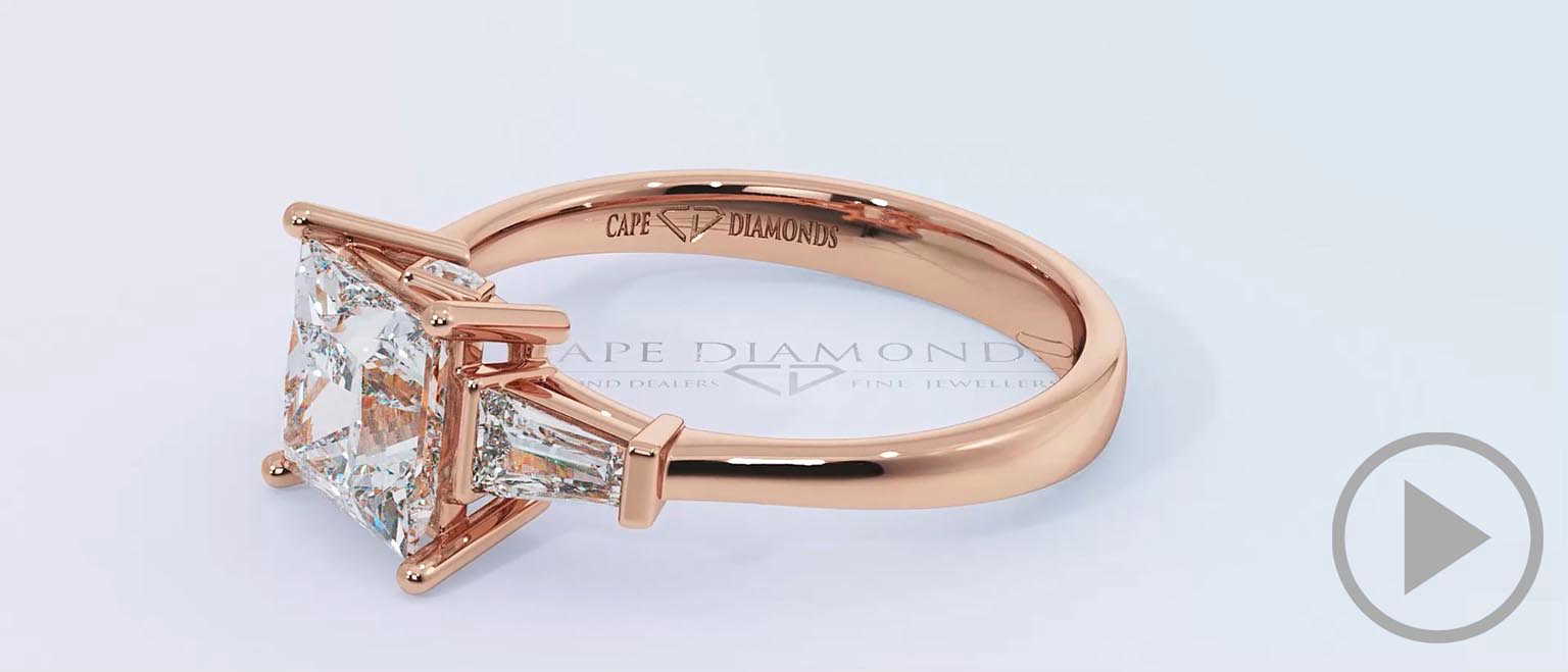 Baguette Princess Trilogy Lab Grown Diamond Engagement Ring Rose Gold top video