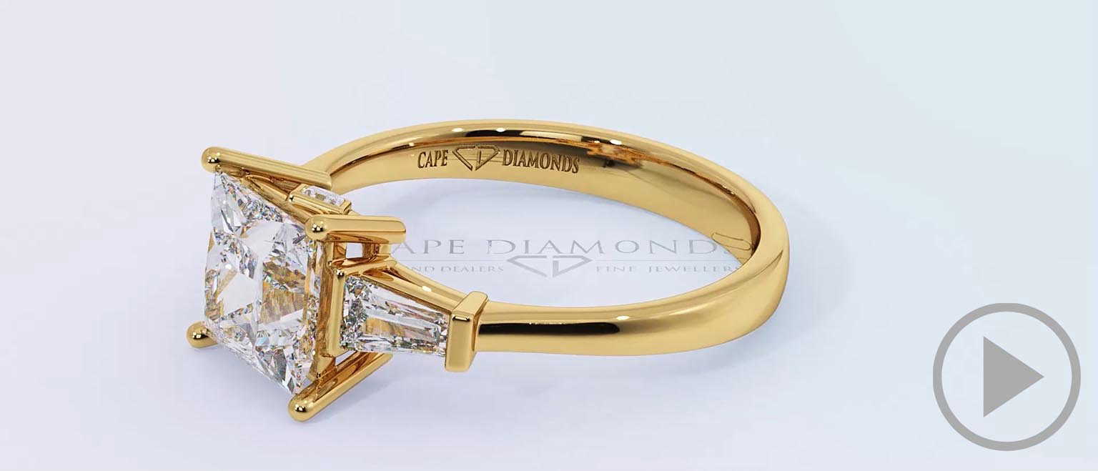 Baguette Princess Trilogy Natural Diamond Engagement Ring Yellow Gold top video