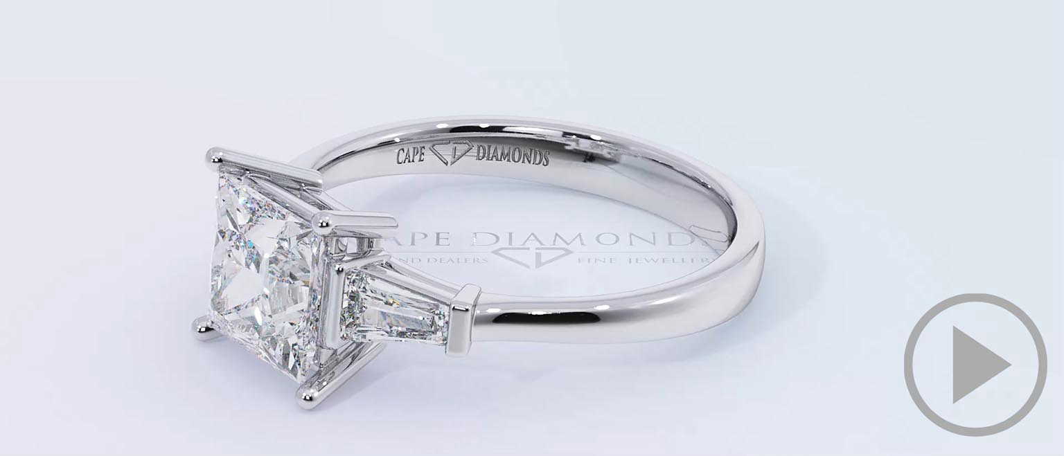 Baguette Princess Cut 3 Stone Natural Diamond Engagement Ring White Gold top video