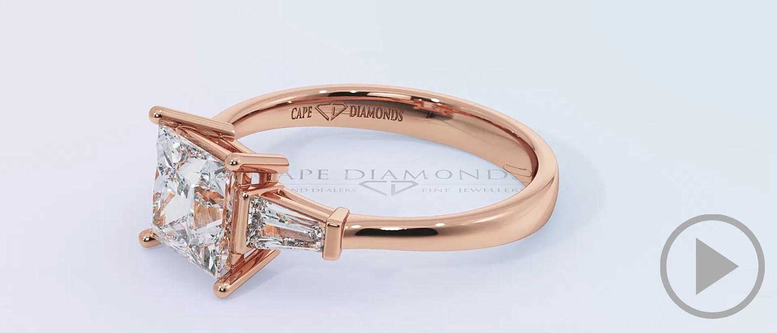 Baguette Princess Cut 3 Stone Natural Diamond Engagement Ring Rose Gold top video