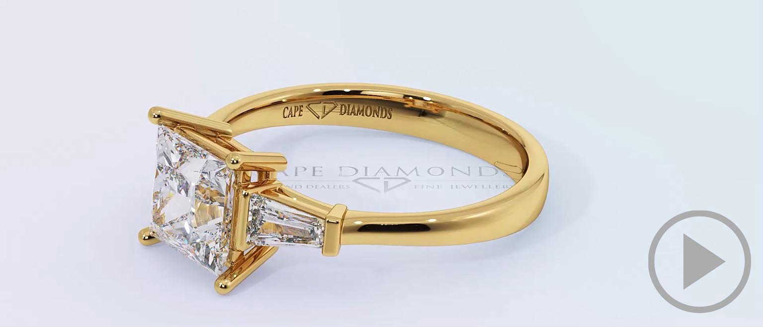 Baguette Princess Cut 3 Stone Natural Diamond Engagement Ring Yellow Gold top video