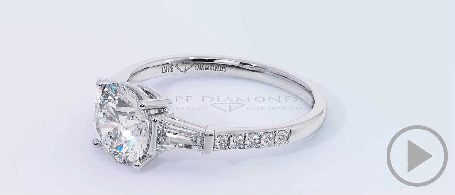 Trilogy Round Lab Grown Diamond Engagement Ring Platinum With Baguette Side Lab Grown Diamonds top video