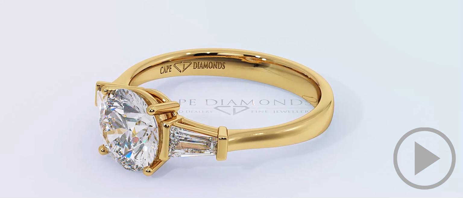 Baguette Round Cut 3 Stone Natural Diamond Engagement Ring Yellow Gold top video