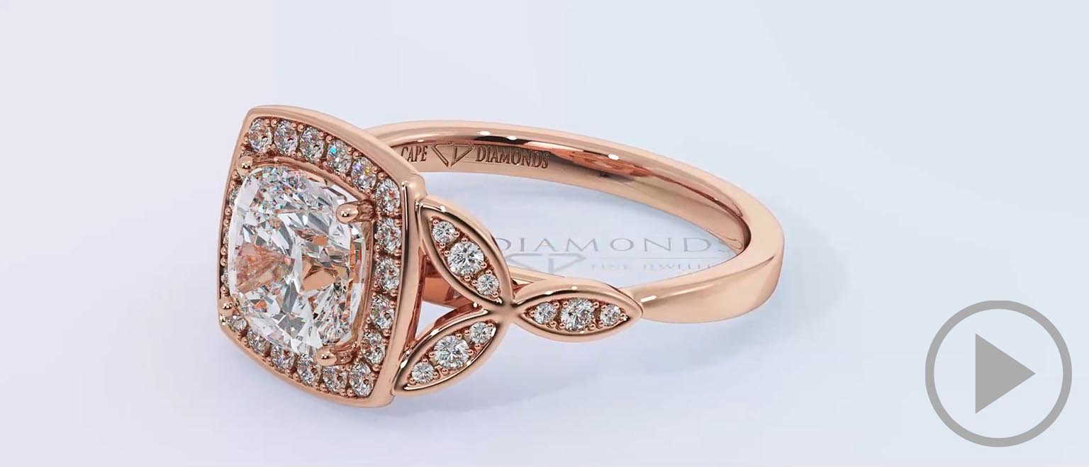 Cushion Leaf Halo Ring Rose Gold top video