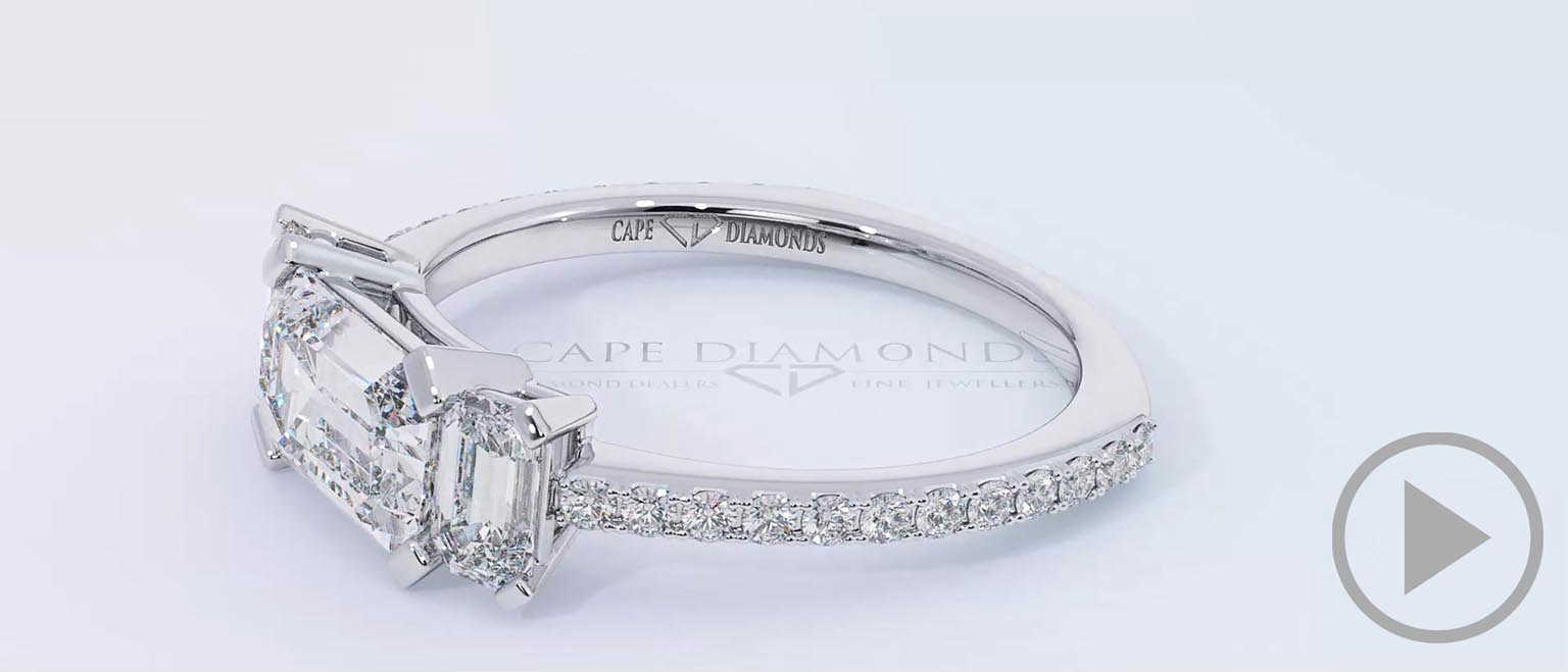 Emerald Cut 3 Natural Diamond Trilogy Engagement Ring Platinum top video