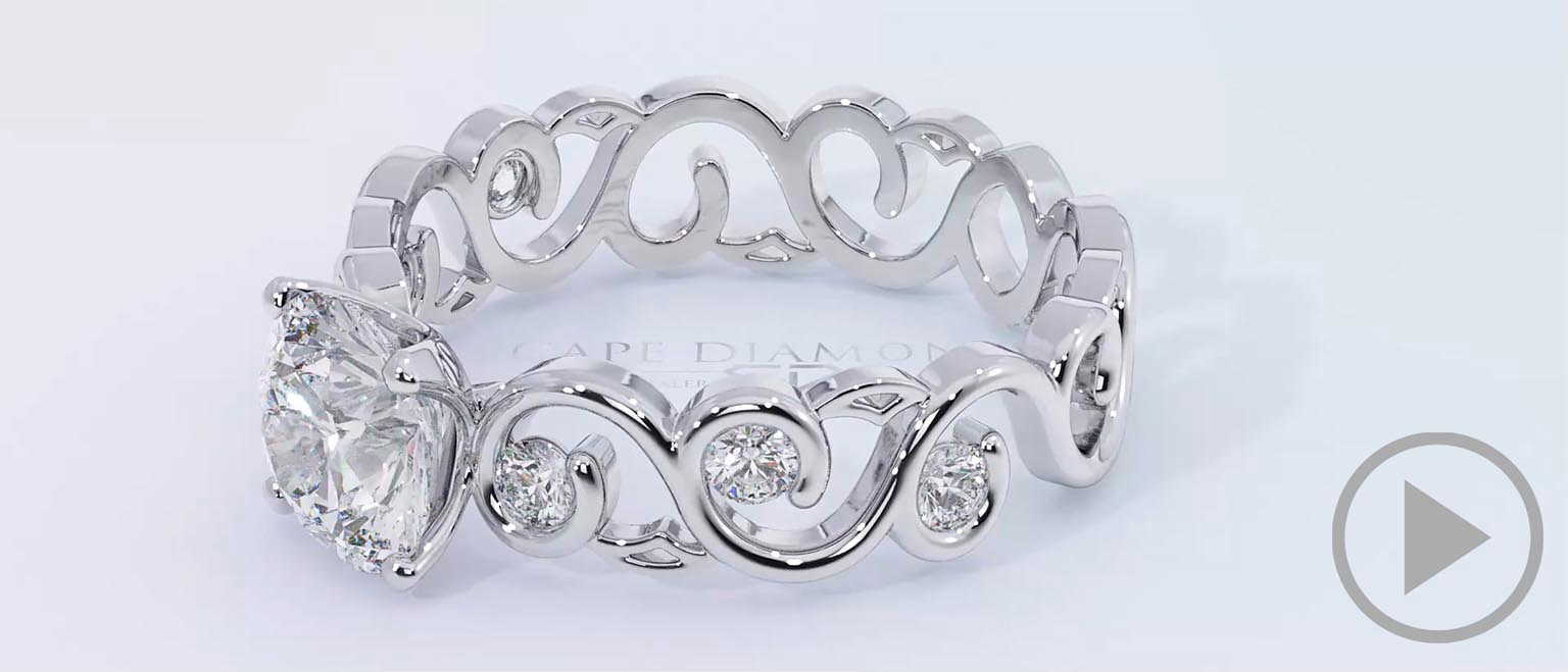 Filigree Twist Natural Diamond Engagement Ring White Gold top video