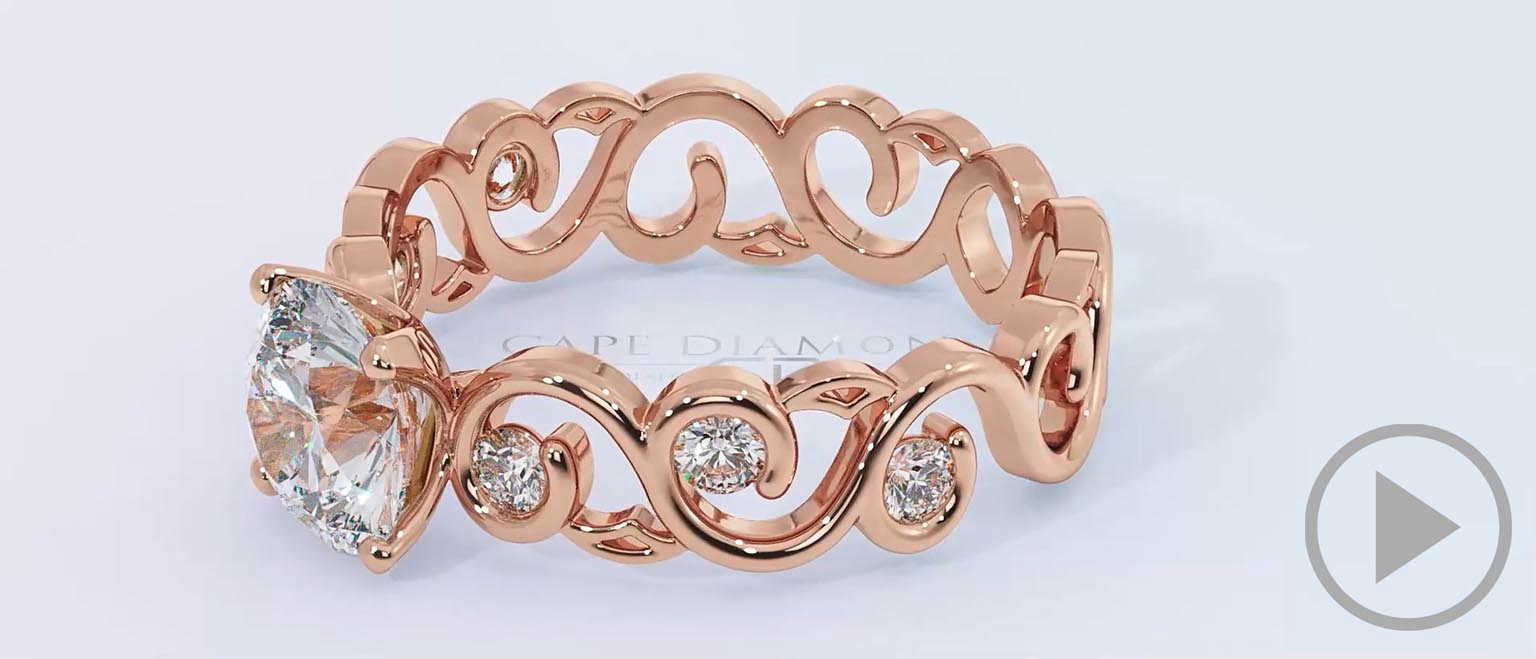 Filigree Twist Natural Diamond Engagement Ring Rose Gold top video