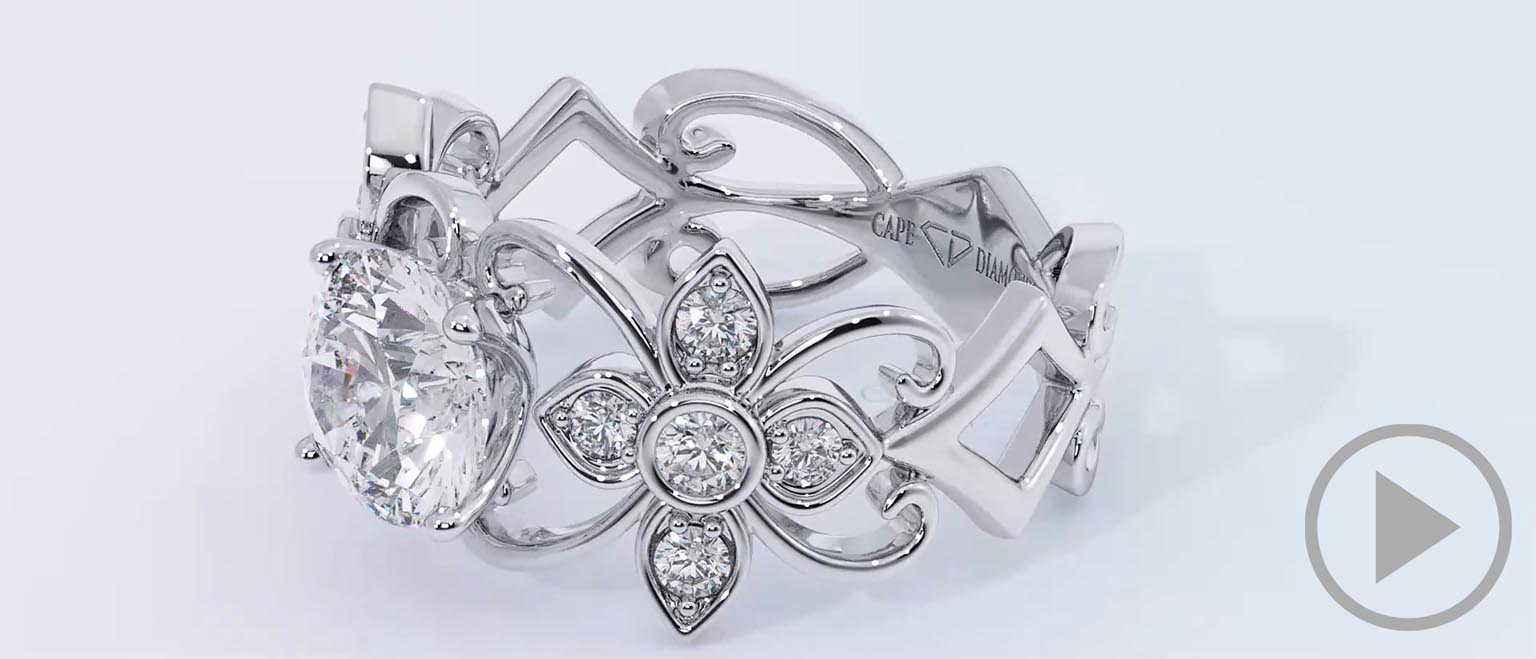 Four Claw Solitaire Filigree Natural Diamond Engagement Ring White Gold top video