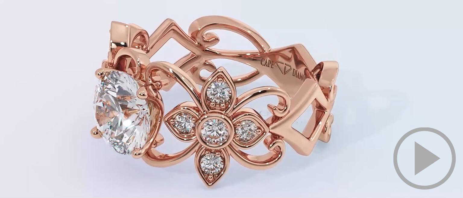 Four Claw Solitaire Filigree Lab Grown Diamond Engagement Ring Rose Gold top video
