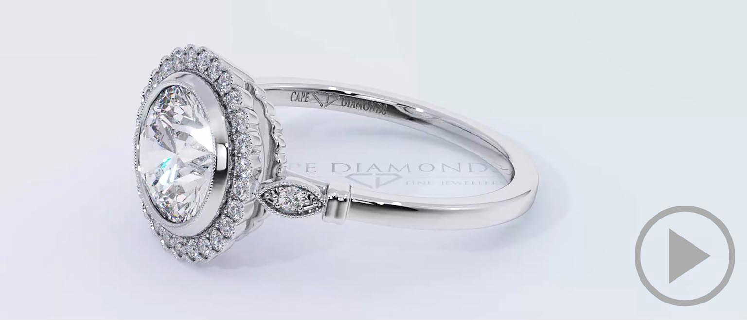 Floral Tube Set Natural Diamond Halo Engagement Ring White Gold top video