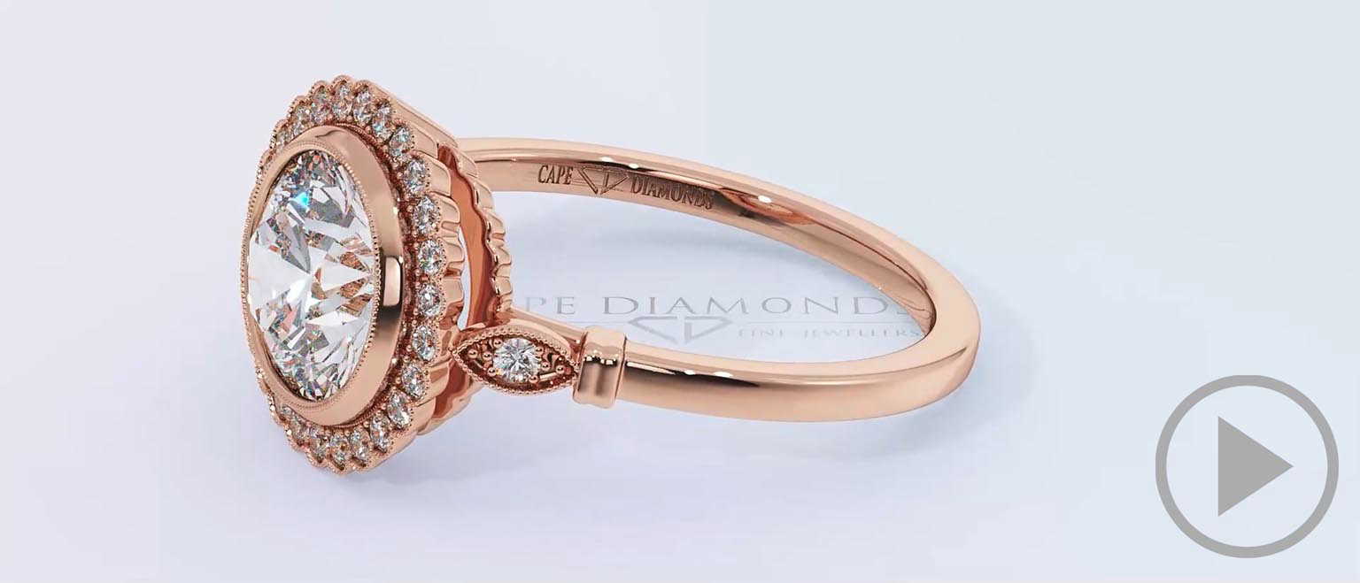Floral Tube Set Lab Grown Diamond Halo Engagement Ring Rose Gold top video