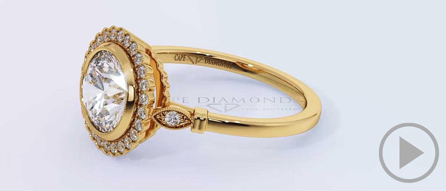 Floral Tube Set Natural Diamond Halo Engagement Ring Yellow Gold top video