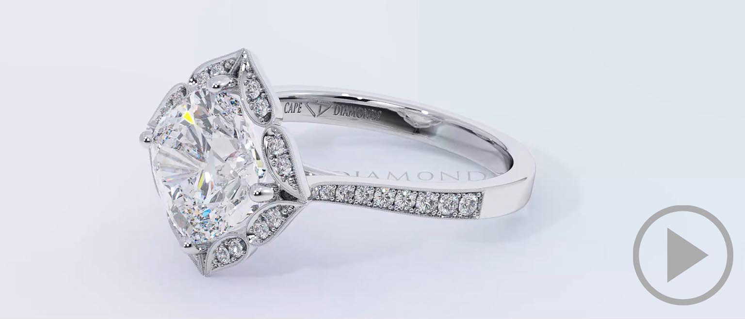 Moissanite Paisley Cushion Halo Engagement Ring White Gold top video