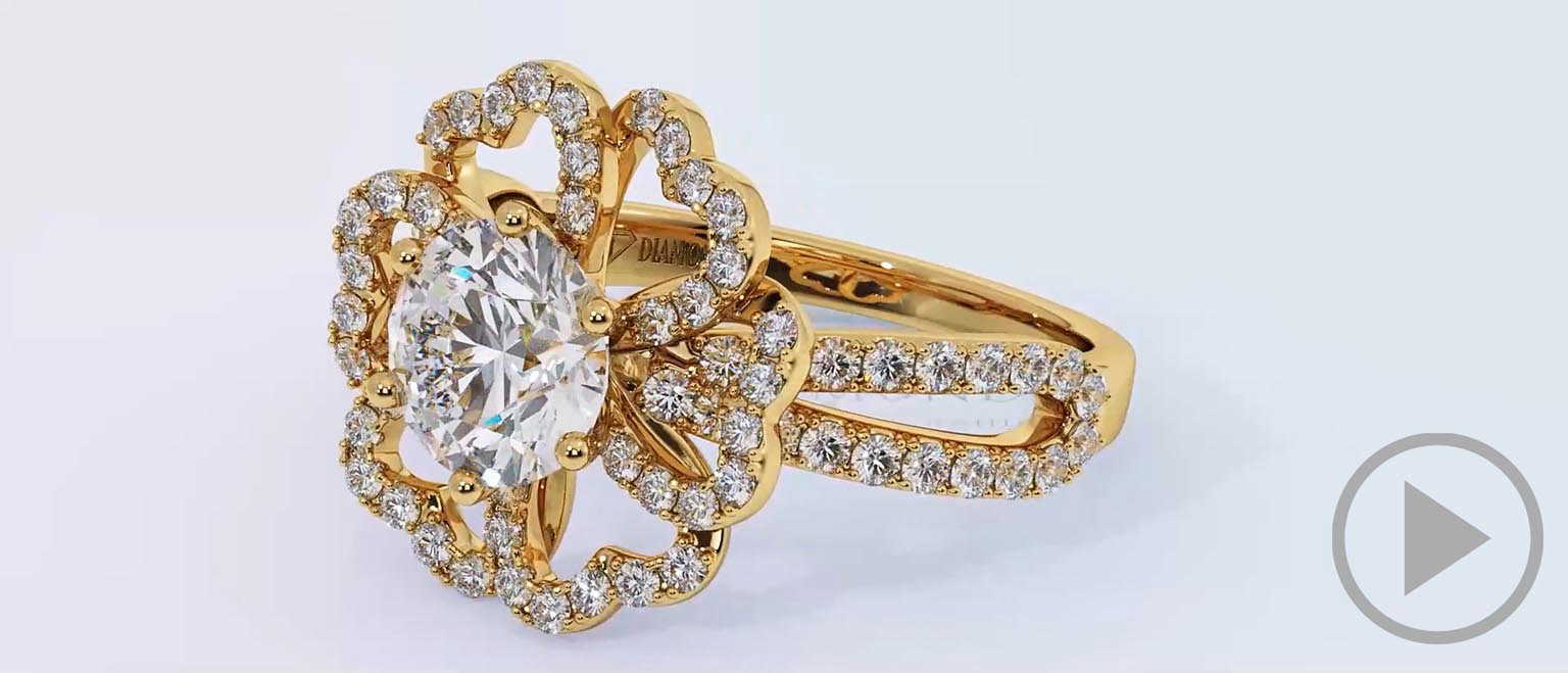 The Petal Heart Halo Natural Diamond Engagement Ring Yellow Gold top video