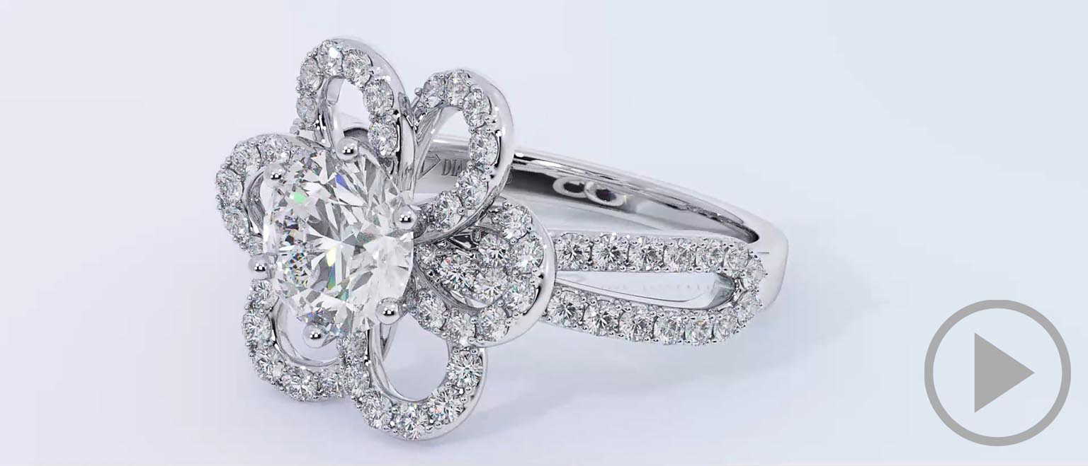 Heart Halo Split Band Natural Diamond Engagement Ring White Gold top video