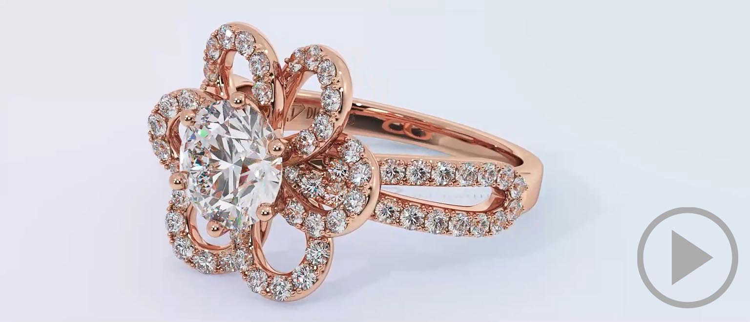 Heart Halo Split Band Natural Diamond Engagement Ring Rose Gold top video
