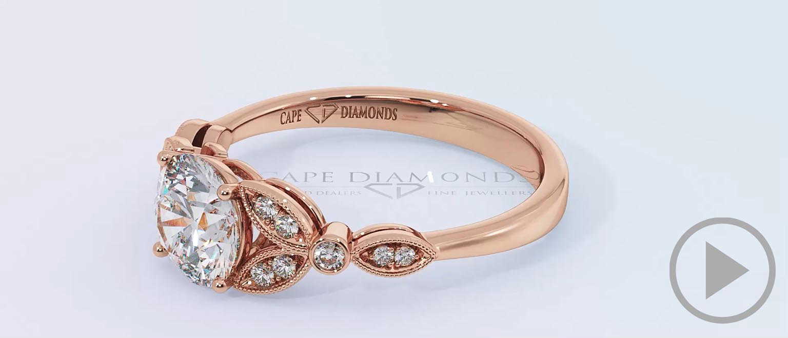 Solitaire 4 Claw Filigree Natural Diamond Engagement Ring Rose Gold top video