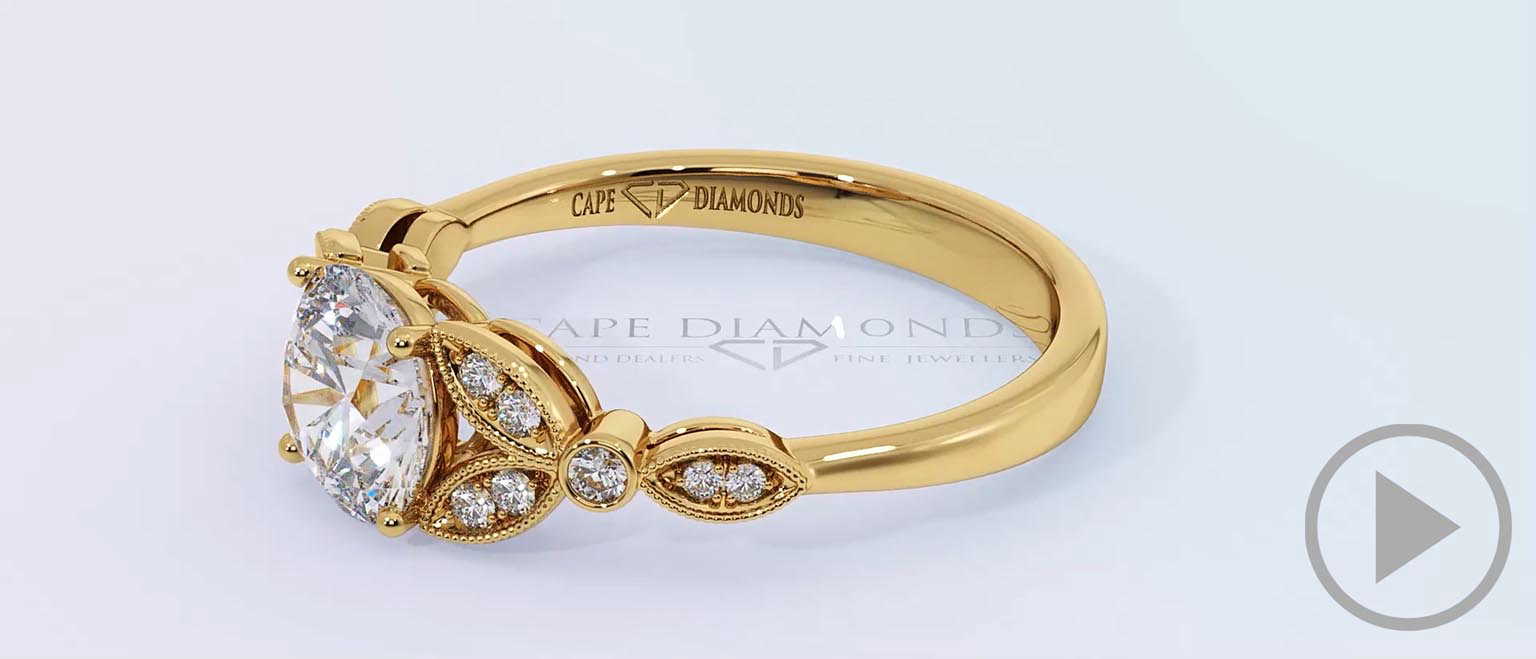 Solitaire 4 Claw Filigree Lab Grown Diamond Engagement Ring Yellow Gold top video