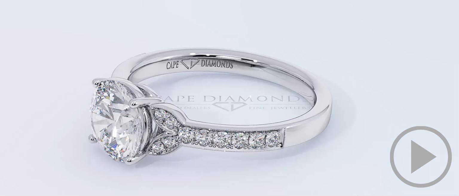 Leaf Pave Milgrain Natural Diamond Engagement Ring Platinum top video