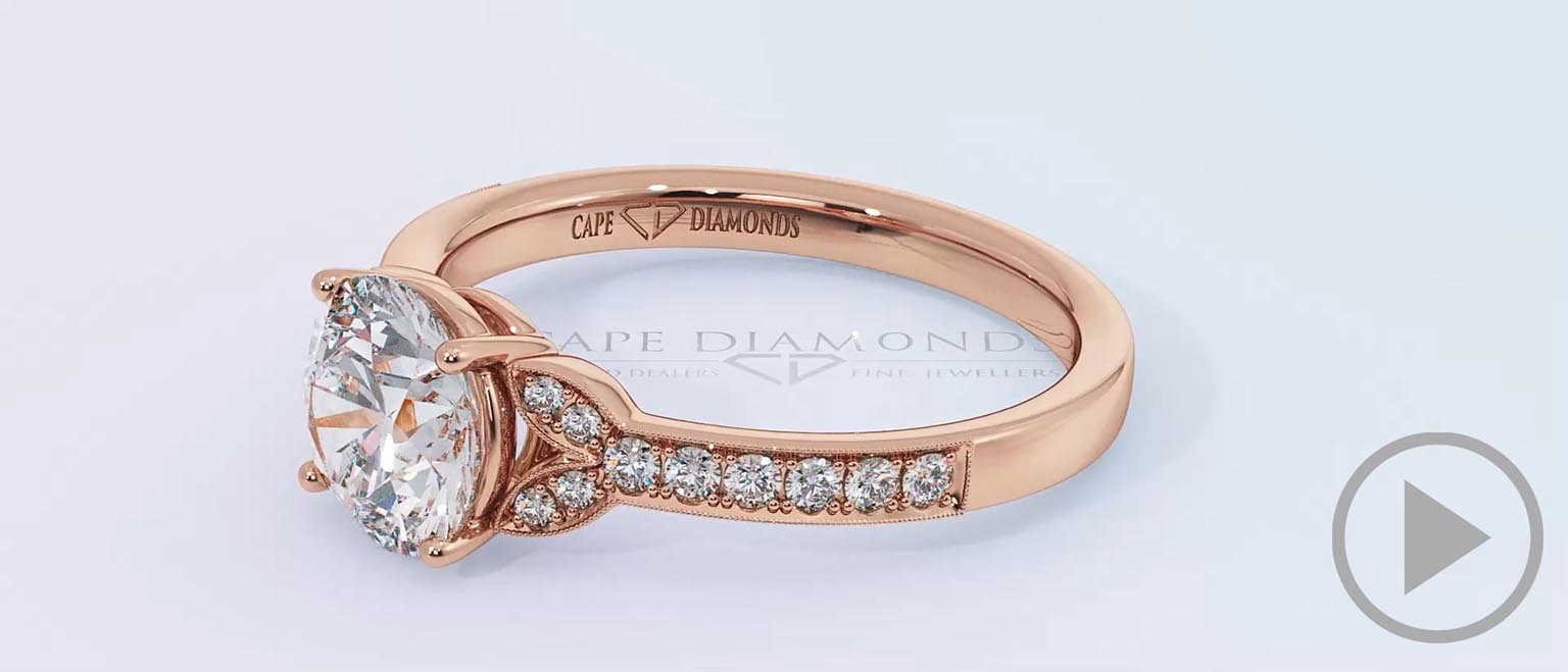 Leaf Pave Milgrain Natural Diamond Engagement Ring Rose Gold top video