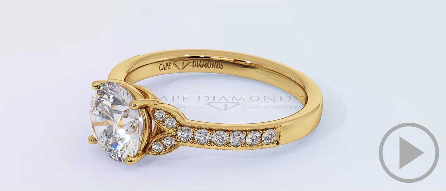 Leaf Pave Milgrain Lab Grown Diamond Engagement Ring Yellow Gold top video
