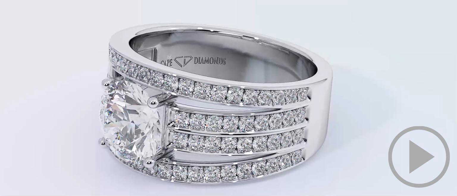 Multi Row Pave Setting Split Band Round Natural Diamond Engagement Ring White Gold top video