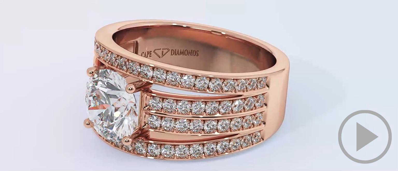 Multi Row Pave Setting Split Band Round Lab Grown Diamond Engagement Ring Rose Gold top video