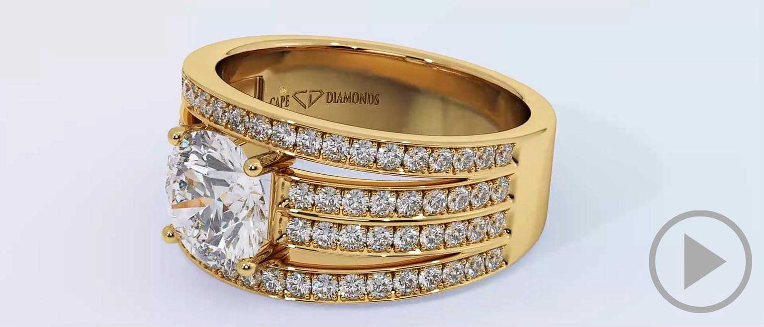 Multi Row Pave Setting Split Band Round Lab Grown Diamond Engagement Ring Yellow Gold top video