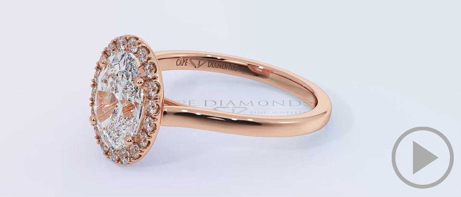 Oval Halo Pave Setting Lab Grown Diamond Engagement Ring Rose Gold top video