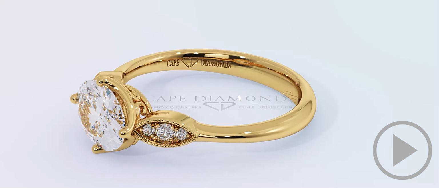 Antique Oval Lab Grown Diamond Engagement Ring Yellow Gold top video