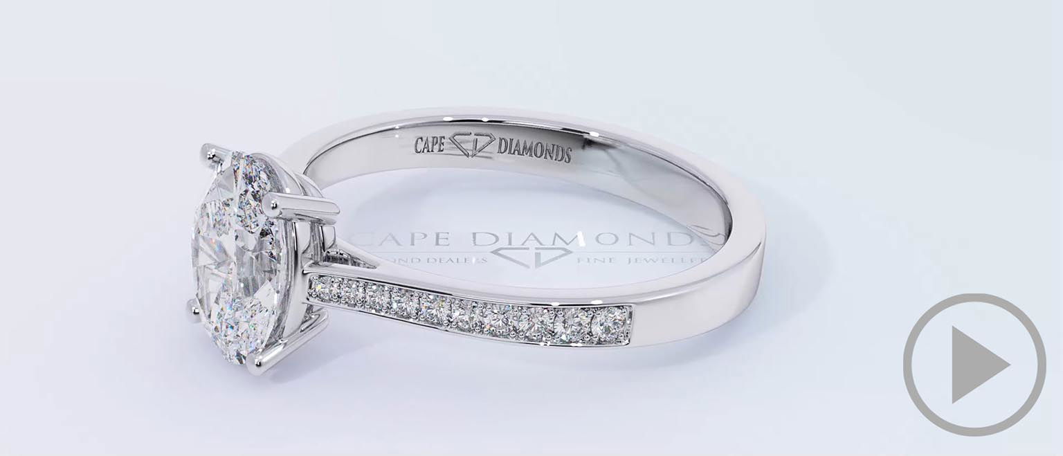 Oval Solitaire Natural Diamond Pavé Ring White Gold top video
