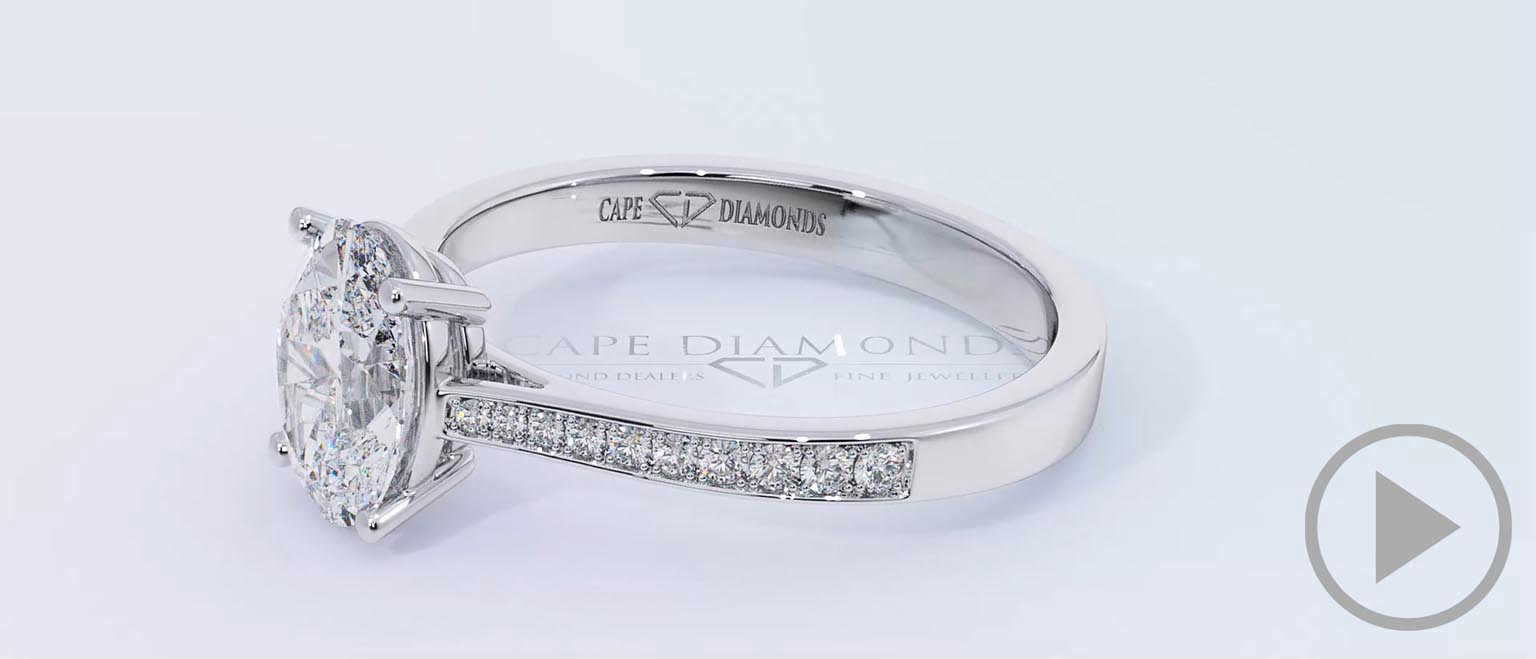 Oval Solitaire Natural Diamond Pavé Ring White Gold top video