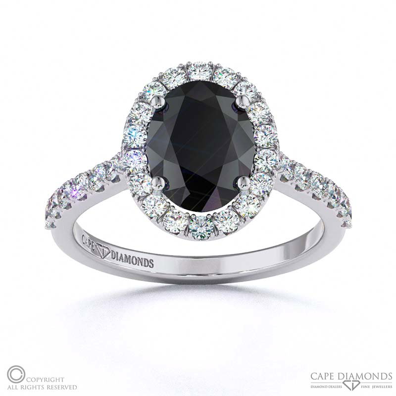 Black Lab Grown Diamond Oval Halo Engagement Ring White Gold