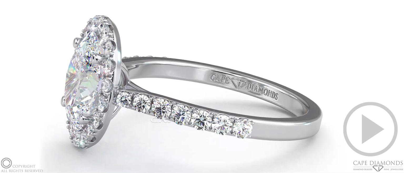 Oval Lab Grown Diamond Halo Cathedral Lab Grown Diamond Engagement Ring White Gold With Pavé Side Diamonds top video