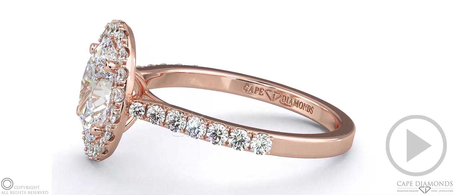 Oval Natural Diamond Halo Cathedral Natural Diamond Engagement Ring Rose Gold With Pavé Side Natural Diamonds top video