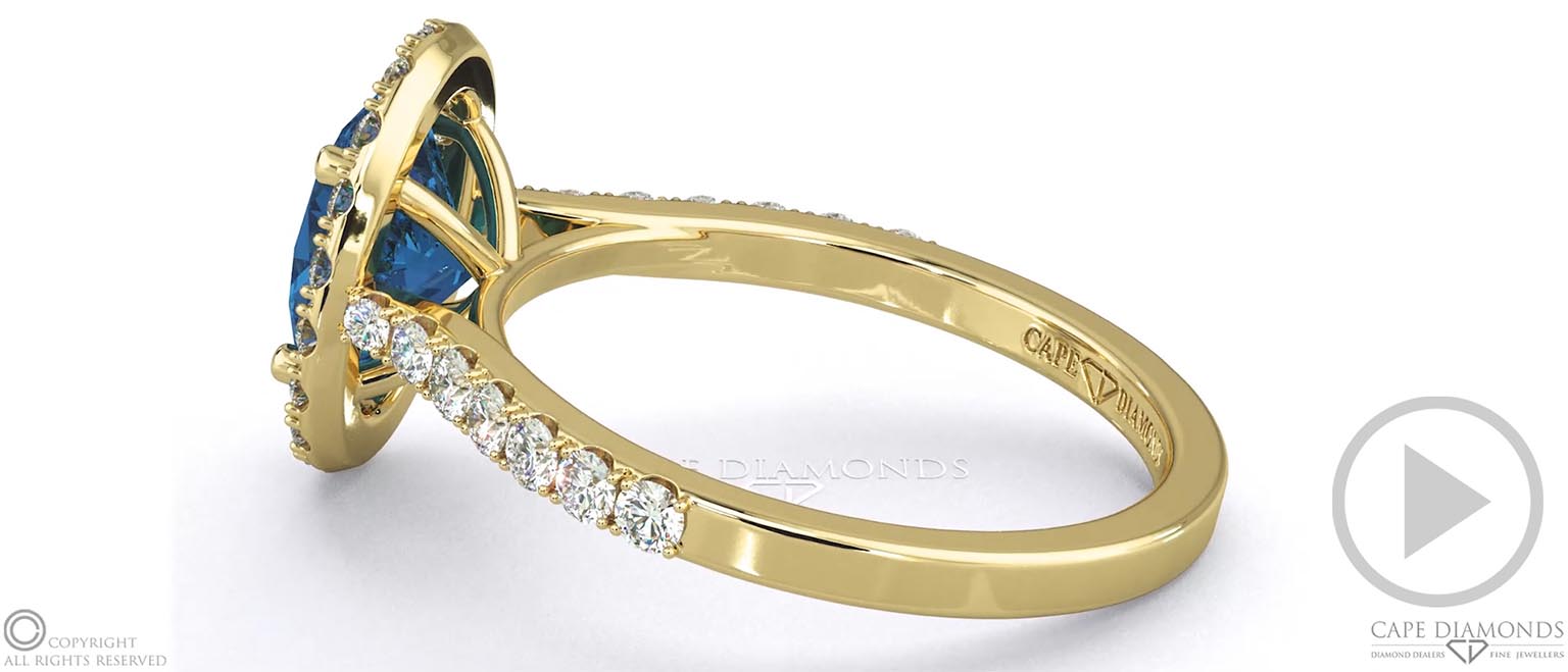 Sapphire Oval Halo Engagement Ring Yellow Gold top video