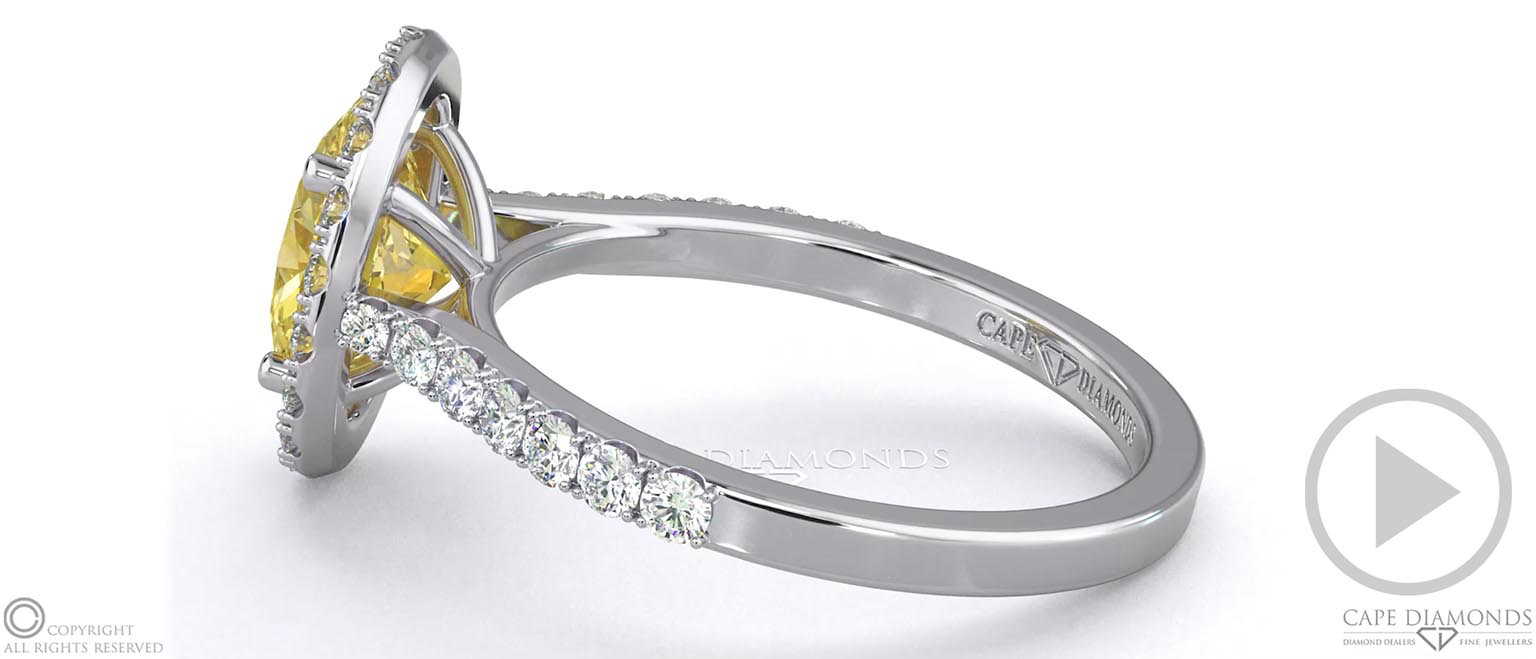 Yellow Natural Diamond Oval Halo Engagement Ring White Gold top video