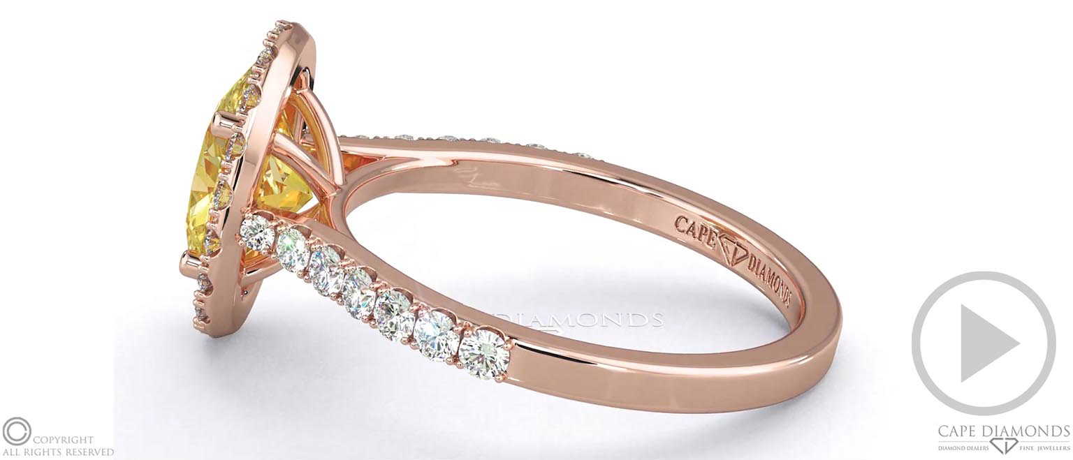 Yellow Lab Grown Diamond Oval Halo Engagement Ring Rose Gold top video