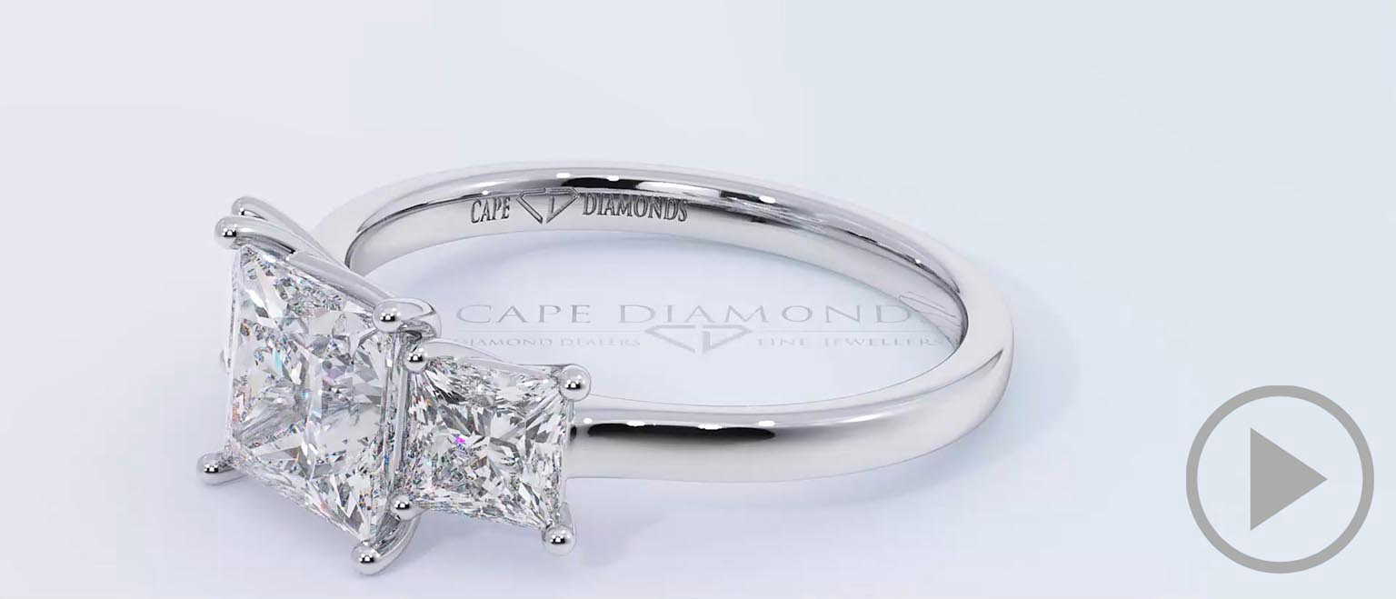 Princess Cut Trilogy Natural Diamond Engagement Ring White Gold top video