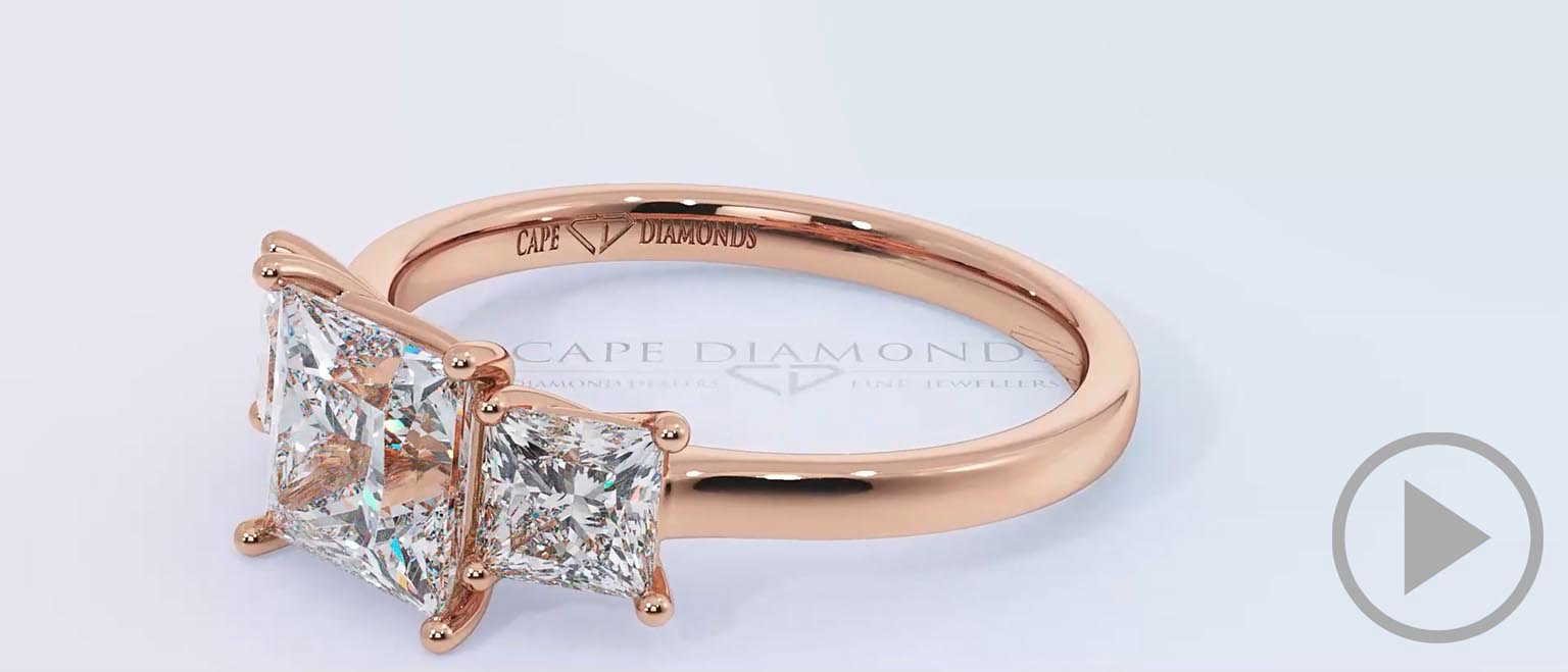 Princess Cut Trilogy Lab Grown Diamond Engagement Ring Rose Gold top video