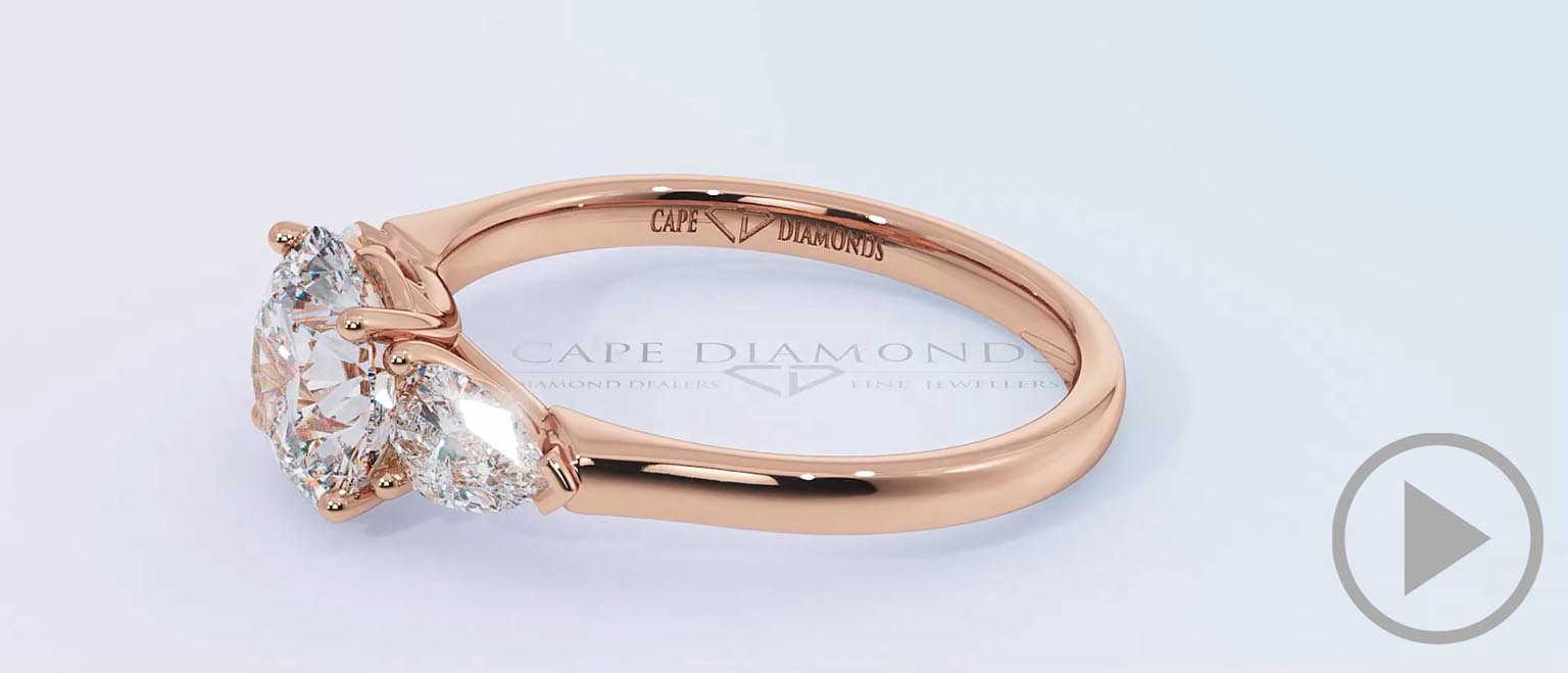 Trilogy Round Pear Side Stones Natural Diamond Engagement Ring Rose Gold top video