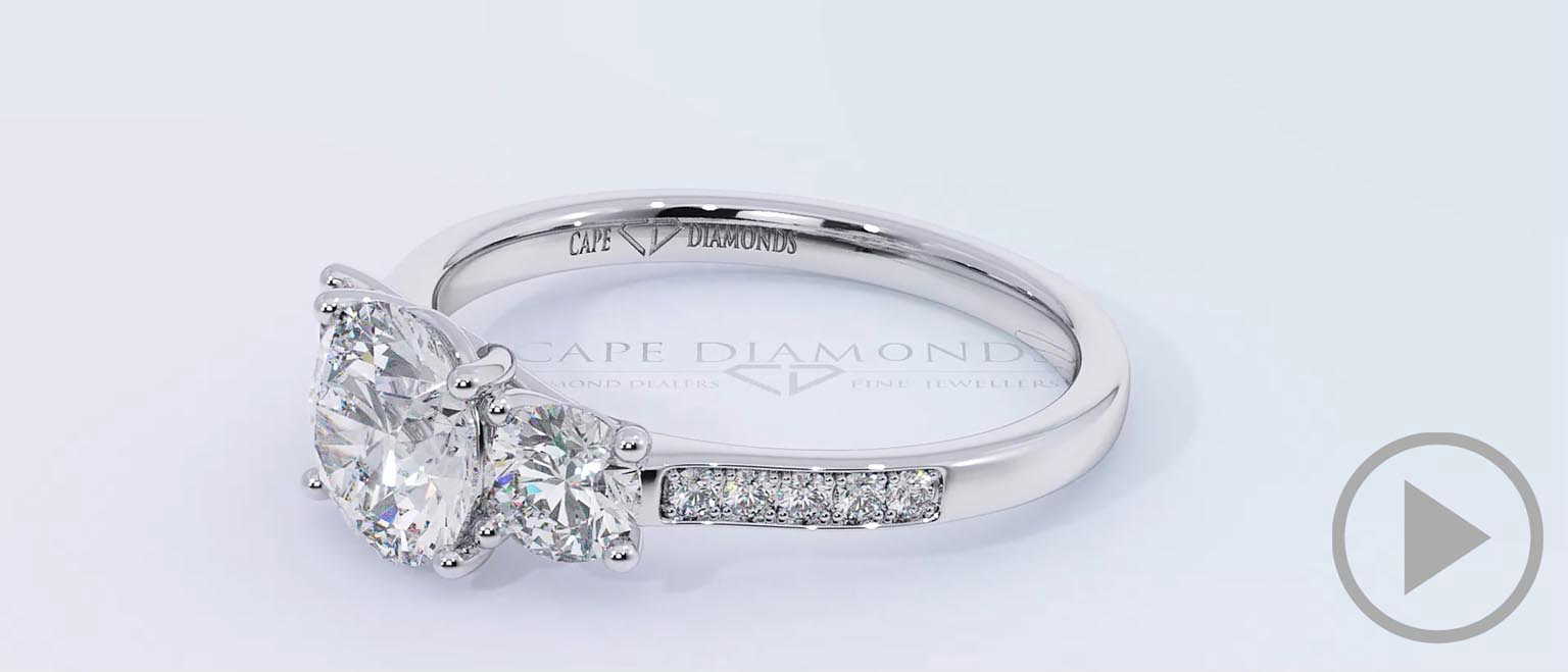 Round Natural Diamond Trilogy Pavé Set Engagement Ring White Gold top video