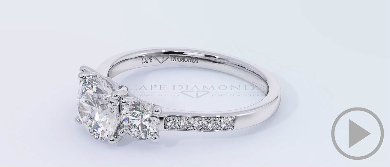 Round Natural Diamond Trilogy Pavé Set Engagement Ring White Gold top video