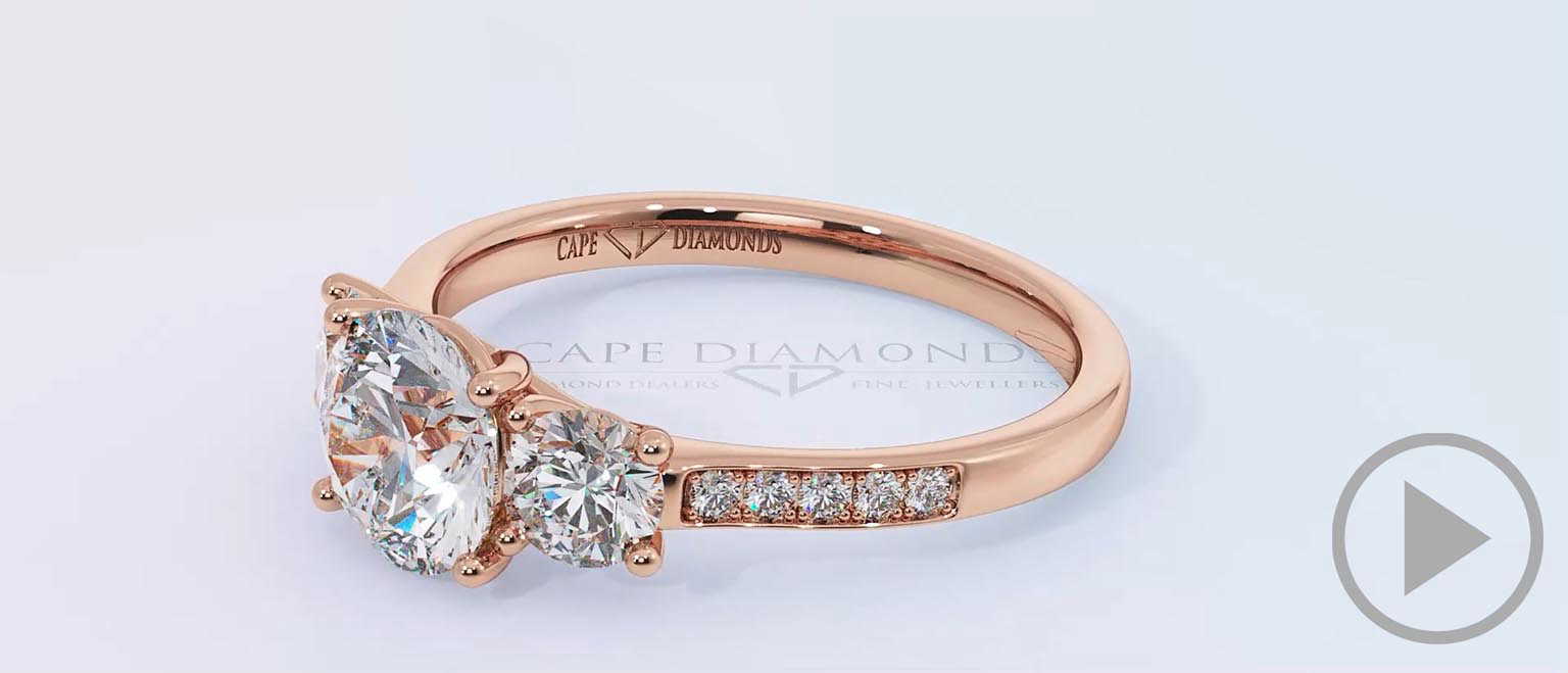 Round Lab Grown Diamond Trilogy Pavé Set Engagement Ring Rose Gold top video