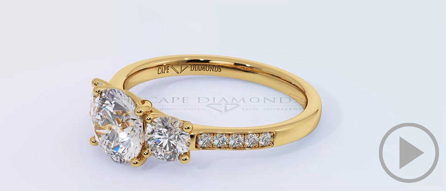 Round Natural Diamond Trilogy Pavé Set Engagement Ring Yellow Gold top video