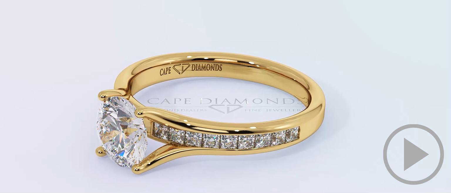 Round Tension Set 4 Claw Channel Pave Lab Grown Diamond Engagement Ring Yellow Gold top video