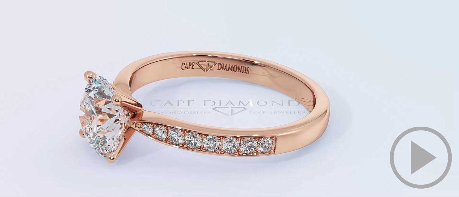 Round Solitaire Stone Pave 4-Claw Setting Natural Diamond Engagement Ring Rose Gold top video