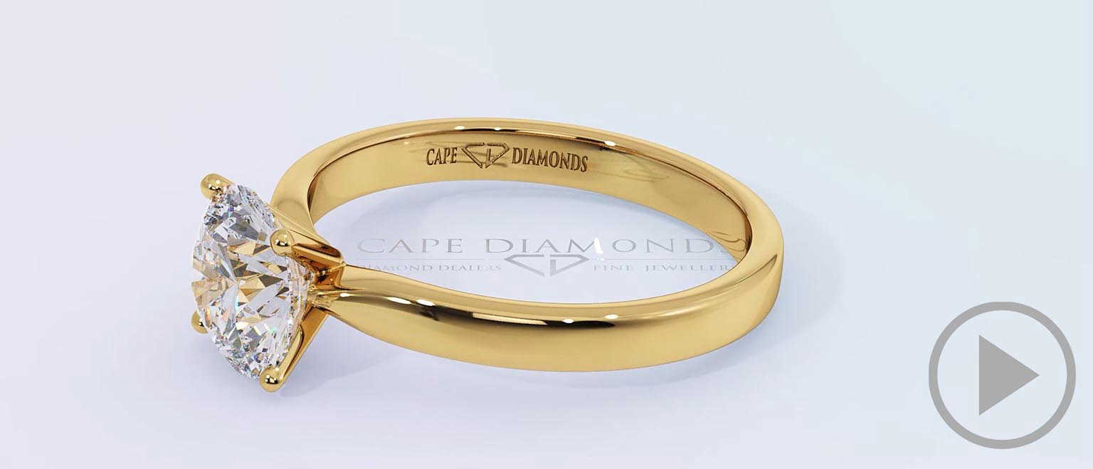 Round Lab Grown Diamond Straight 4-claw Setting Engagement Ring Yellow Gold top video