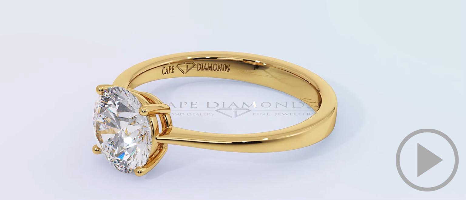 Solitaire 4-claw Round Lab Grown Diamond Engagement Ring Yellow Gold top video