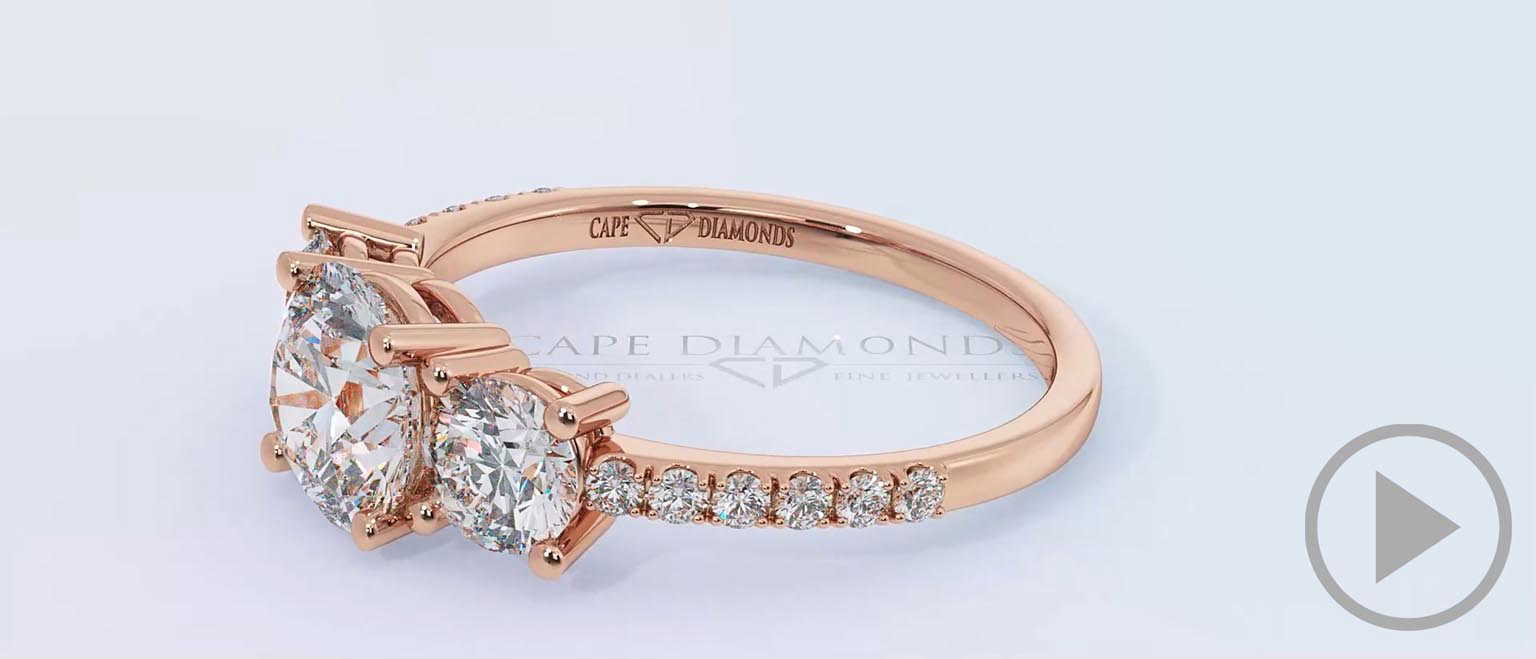 Lab Grown Diamond Micro Pavé Trilogy Engagement Ring Rose Gold top video